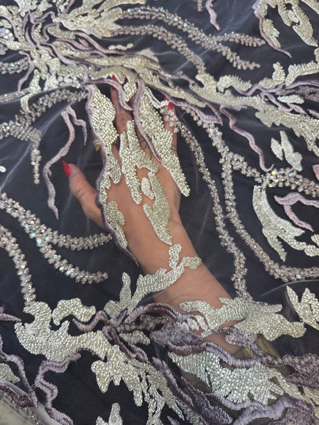 Beaded Sequin Lace Champagne-Lilac