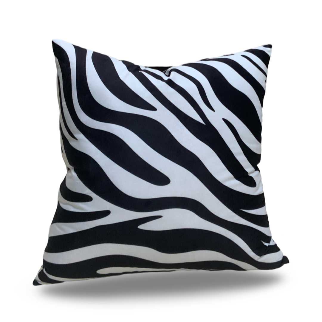 Viva020 Velvet Fabric - White Abstract Black Zebra Design, 20" X 20" (1 Piece)