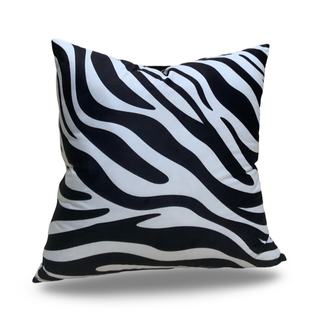 Viva020 Velvet Fabric - White Abstract Black Zebra Design, 20" X 20" (1 Piece)