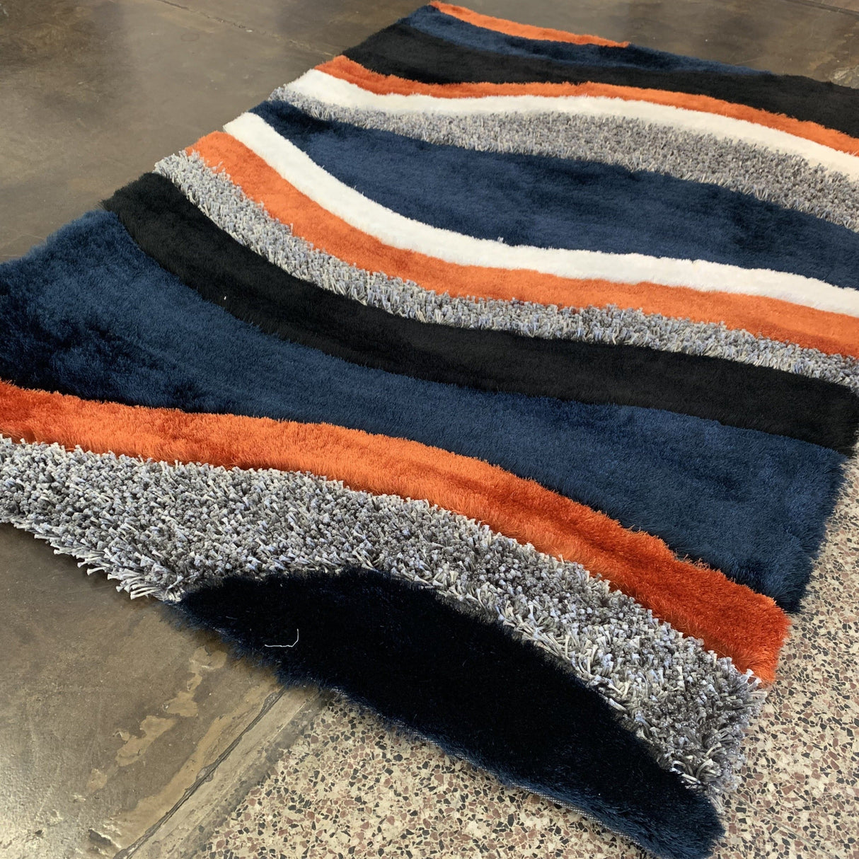 Orange Rust Navy Plush Fluffy Soft Multi Textural Shag Area Rug Carpet - Rust Multi Textural Shag, 7'6" X 10'3" (1 Piece)