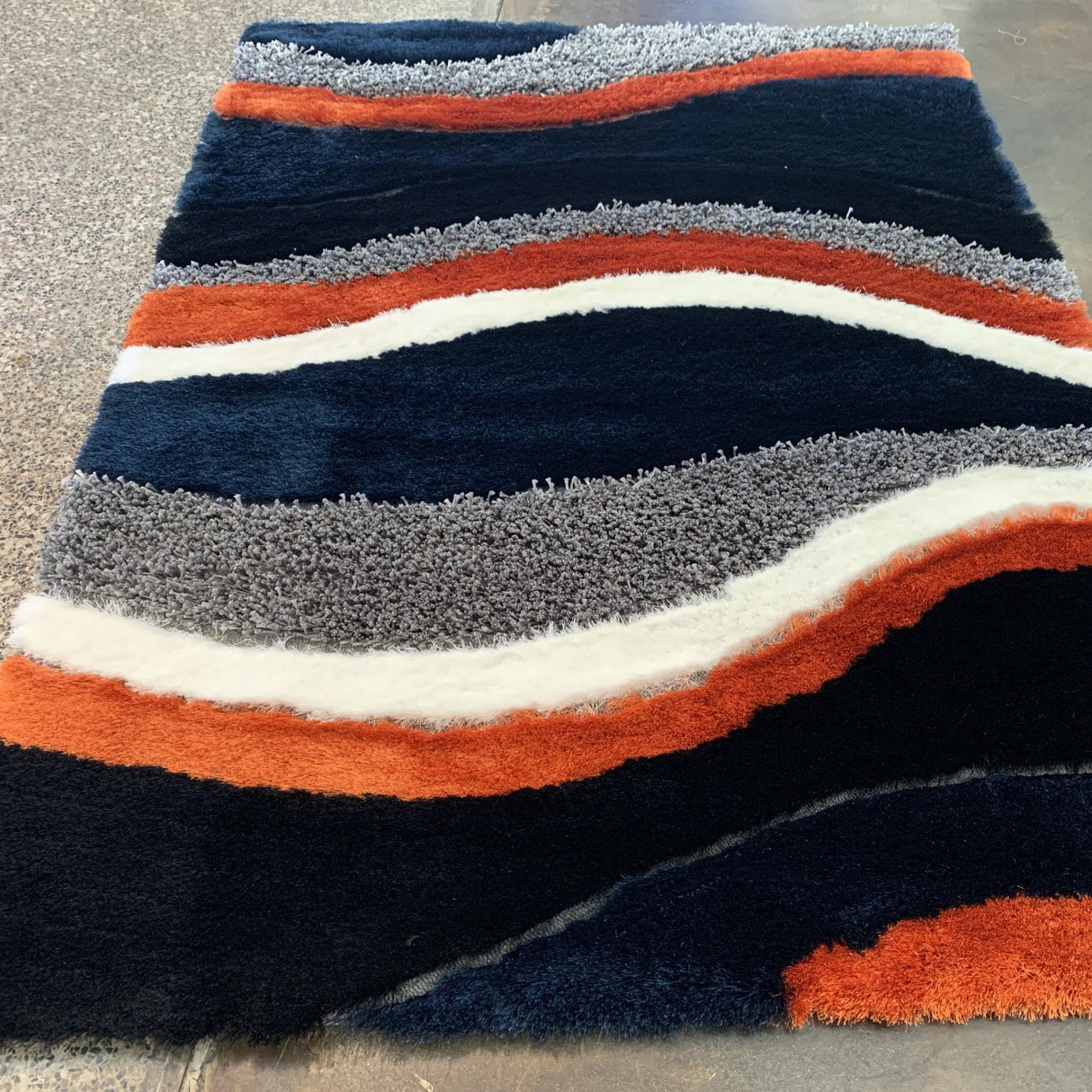 Orange Rust Navy Plush Fluffy Soft Multi Textural Shag Area Rug Carpet - Rust Multi Textural Shag, 7'6" X 10'3" (1 Piece)