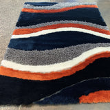 Orange Rust Navy Plush Fluffy Soft Multi Textural Shag Area Rug Carpet - Rust Multi Textural Shag, 7'6" X 10'3" (1 Piece)