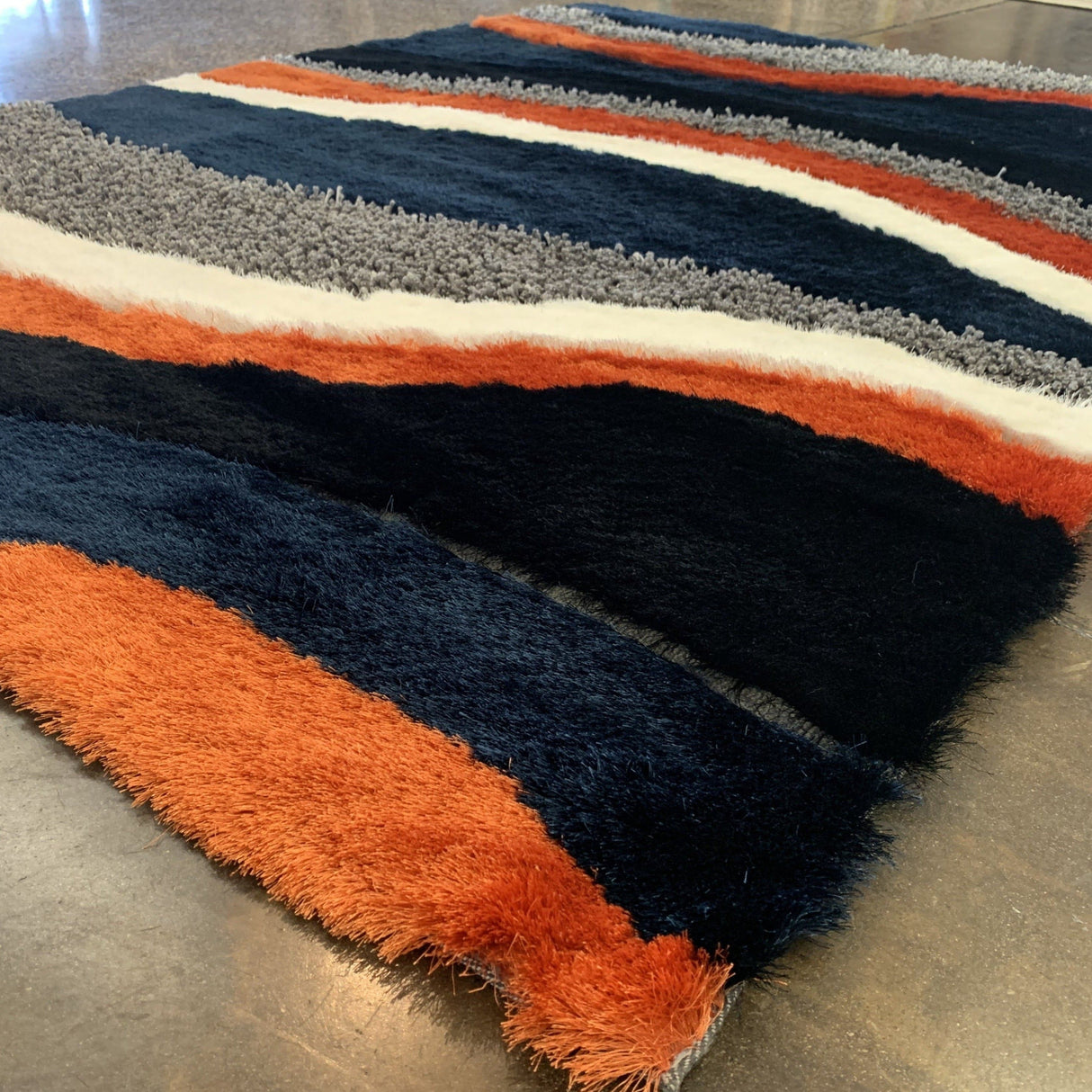 Orange Rust Navy Plush Fluffy Soft Multi Textural Shag Area Rug Carpet - Rust Multi Textural Shag, 7'6" X 10'3" (1 Piece)