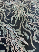 Beaded Sequin Lace Blush-Mint Abstract Leaf