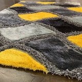 Plush Fluffy Soft Shinny Multi Textural Shag Rug - Yellow, Black, Gray, 1.5" High Pile (7'6" X 10'3")