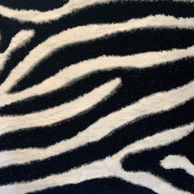 Zebra Animal Print Shag Viscose Fabric - Black And White Zebra Print, 1.5" High Pile (1 Piece)