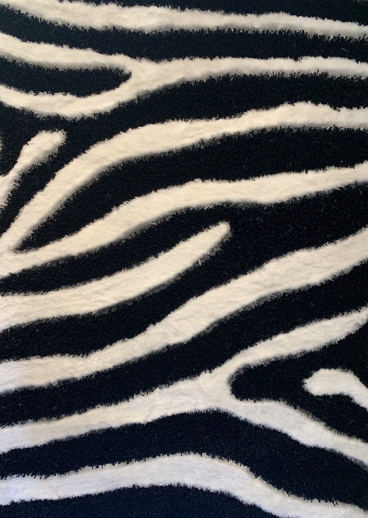 Zebra Animal Print Shag Viscose Fabric - Black And White Zebra Print, 1.5" High Pile (1 Piece)