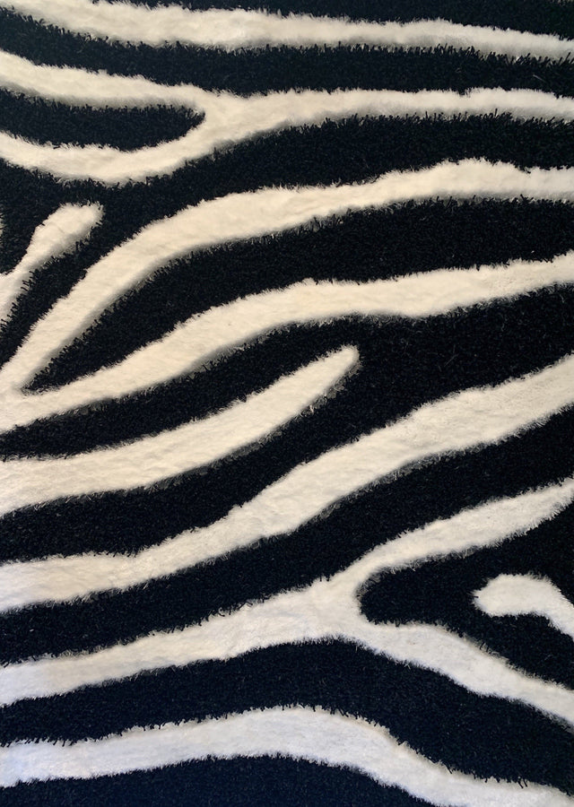 Zebra Animal Print Shag Viscose Fabric - Black And White Zebra Print, 1.5" High Pile (1 Piece)