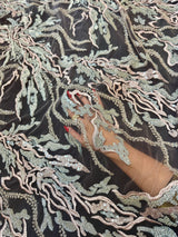 Beaded Sequin Lace Blush-Mint Abstract Leaf
