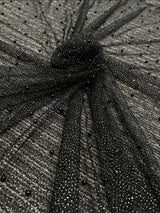 Black Pearl Beaded Glittery Mesh Tulle