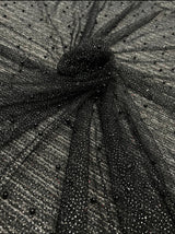 Black Pearl Beaded Glittery Mesh Tulle