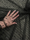 Black Pearl Beaded Glittery Mesh Tulle
