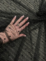 Black Pearl Beaded Glittery Mesh Tulle