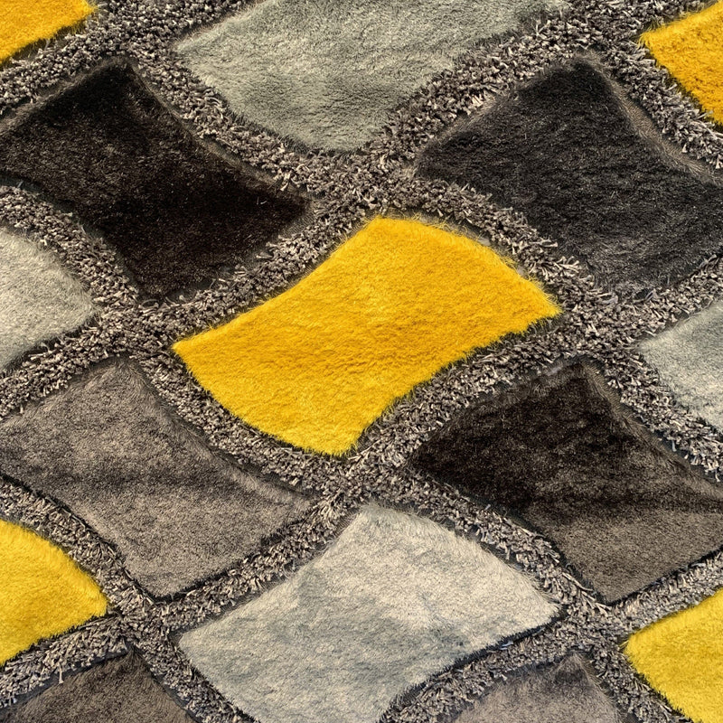 Plush Fluffy Soft Shinny Multi Textural Shag Rug - Yellow, Black, Gray, 1.5" High Pile (7'6" X 10'3")
