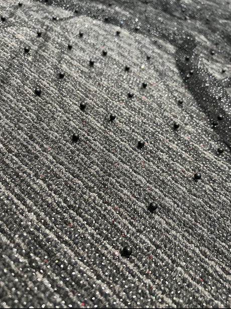 Black Pearl Beaded Glittery Mesh Tulle