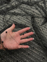 Black Pearl Beaded Glittery Mesh Tulle