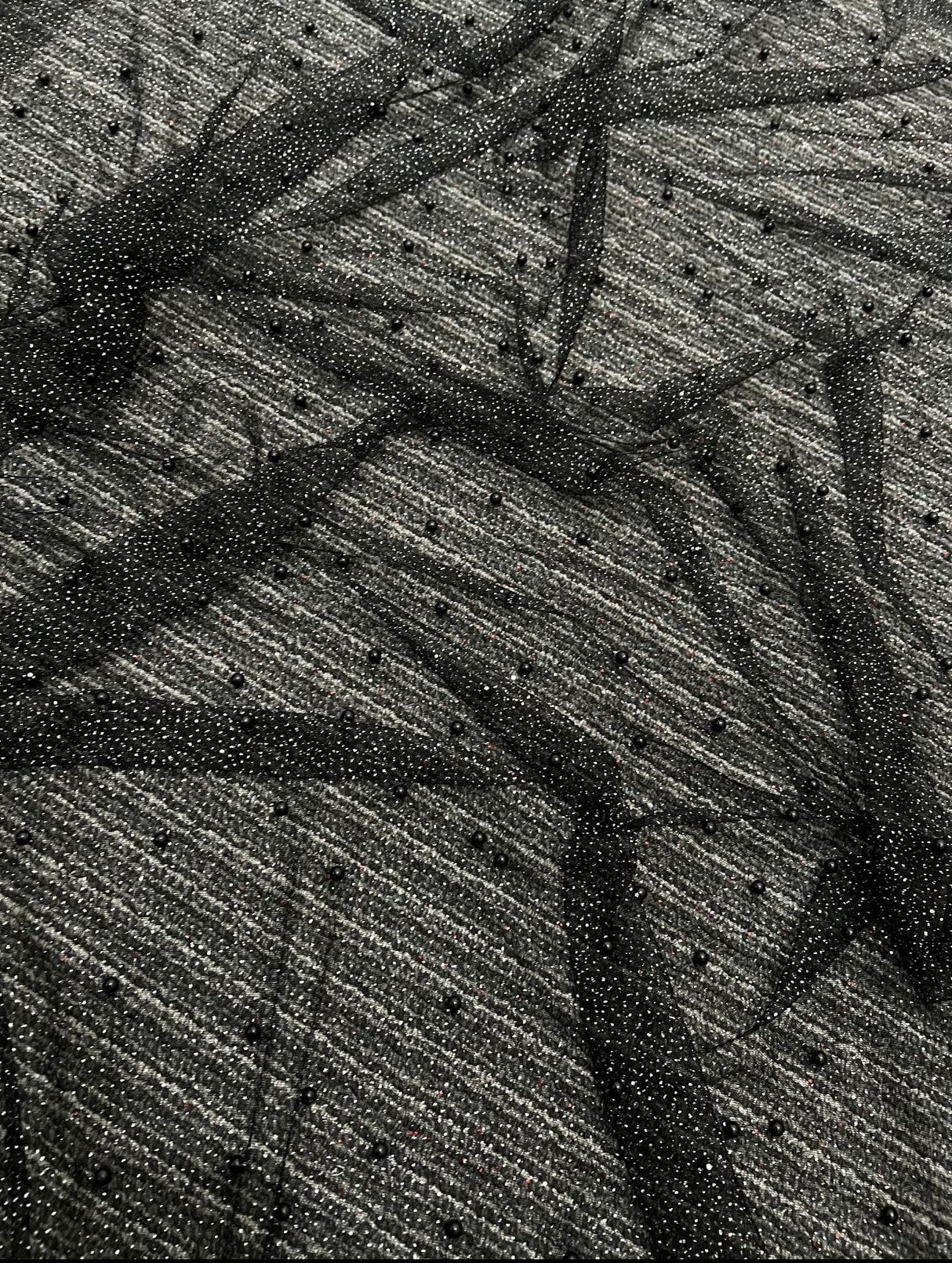 Black Pearl Beaded Glittery Mesh Tulle