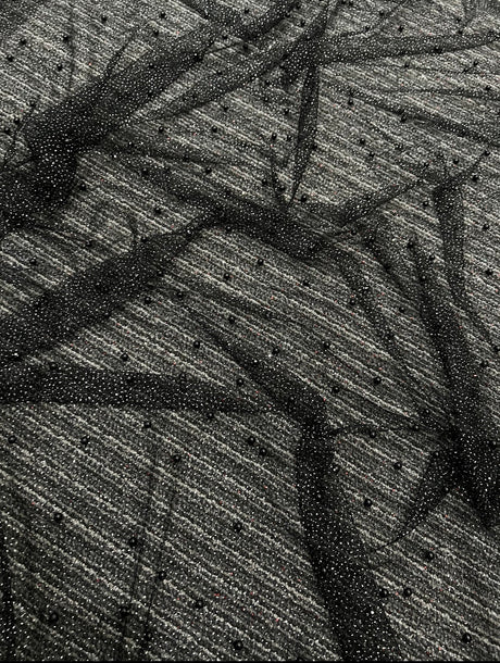 Black Pearl Beaded Glittery Mesh Tulle