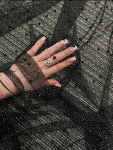 Black Pearl Beaded Glittery Mesh Tulle