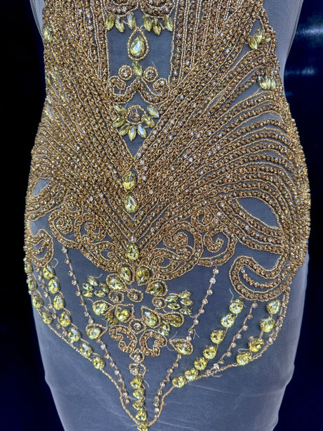 Gold Rhinestone Bodice Applique