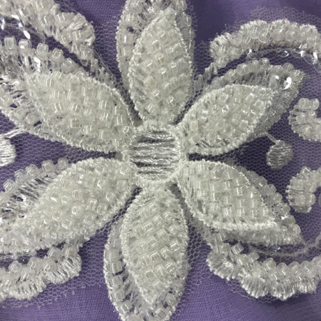 Beaded Floral Lace Trimming White