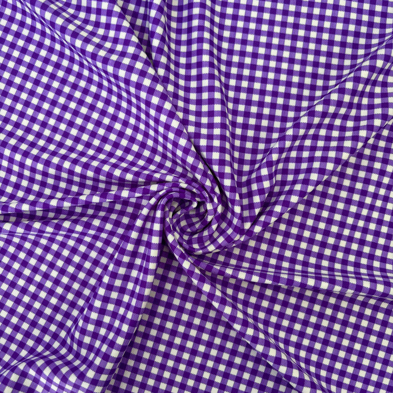 Purple Gingham Print Spandex Fabric - Purple Gingham Print, 58"/60" Width (1 Yard)