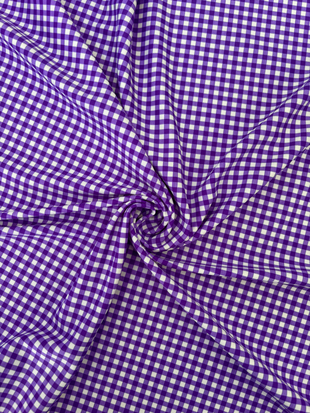 Purple Gingham Print Spandex Fabric - Purple Gingham Print, 58"/60" Width (1 Yard)