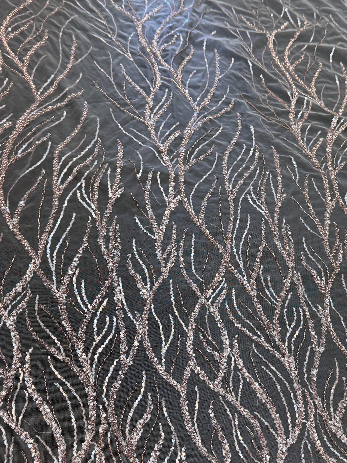 Beaded Sequin Lace on Mesh Dusty Pink