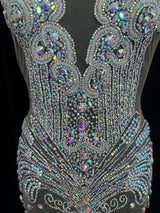 Silver Iridescent Rhinestone Bodice Applique