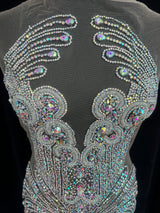 Silver Iridescent Rhinestone Bodice Applique