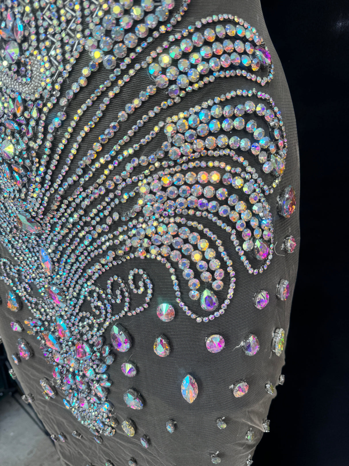 Silver Iridescent Rhinestone Bodice Applique