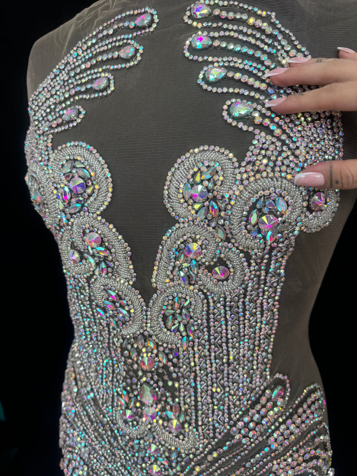 Silver Iridescent Rhinestone Bodice Applique