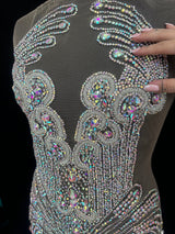 Silver Iridescent Rhinestone Bodice Applique