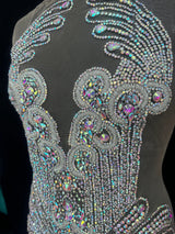 Silver Iridescent Rhinestone Bodice Applique