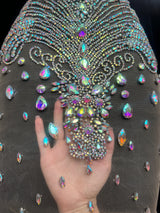 Silver Iridescent Rhinestone Bodice Applique