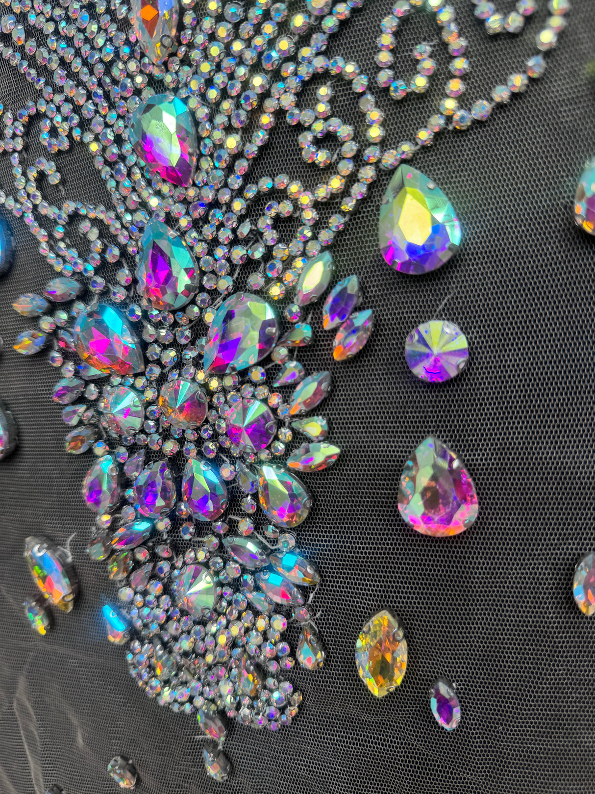 Silver Iridescent Rhinestone Bodice Applique