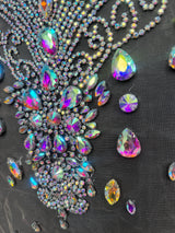 Silver Iridescent Rhinestone Bodice Applique