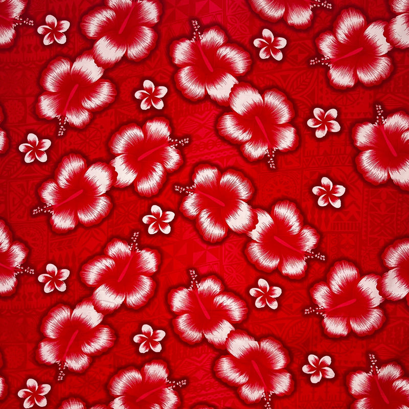 Hibiscus Traditional Tattoo Background Cotton Fabric - 100% Cotton Fabric, Tropical Floral Tattoo Background, 45" Width (1 Yard)