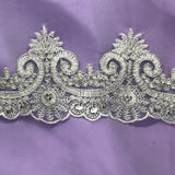 1 Yard Beaded & Corded Lace Trimming Embroidered on 100% Polyester Net Mesh 4" Wide