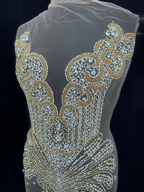 Gold Silver Rhinestone Bodice Applique