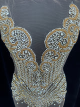 Gold Silver Rhinestone Bodice Applique