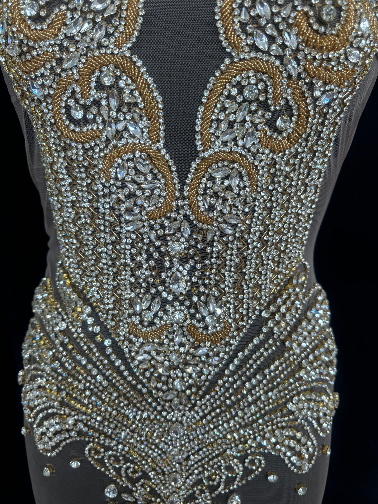 Gold Silver Rhinestone Bodice Applique