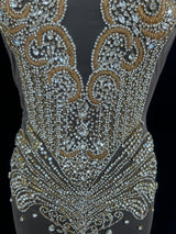 Gold Silver Rhinestone Bodice Applique