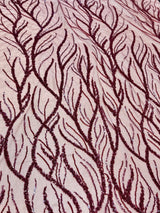 Beaded Sequin Lace on Mesh Burgundy