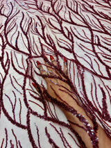 Beaded Sequin Lace on Mesh Burgundy