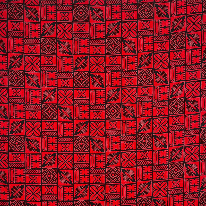 Traditional Polynesian Tapa Pattern Cotton Fabric - Red / Black, Orange / Black, Grey / Black, Purple / Black, 36" X 45" (1 Yard)