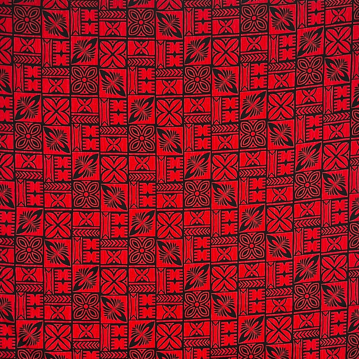 Traditional Polynesian Tapa Pattern Cotton Fabric - Red / Black, Orange / Black, Grey / Black, Purple / Black, 36" X 45" (1 Yard)