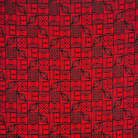Traditional Polynesian Tapa Pattern Cotton Fabric - Red / Black, Orange / Black, Grey / Black, Purple / Black, 36" X 45" (1 Yard)