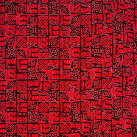 Cotton Tapa Pattern Fabric Red Black