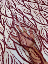 Beaded Sequin Lace on Mesh Burgundy